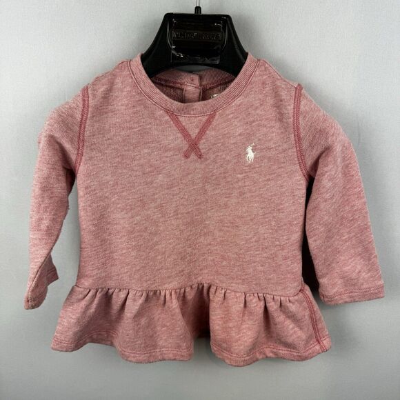 Ralph Lauren Toddler Peplum Sweatshirt, Rose Pink, Cotton Blend, 12M - Picture 1 of 14